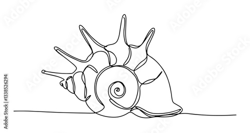 spiky seashell snail vector monoline one line line art