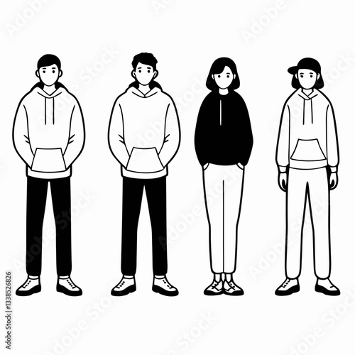 Silhouette of a man and woman in business attire standing together as a team, with people in a professional setting