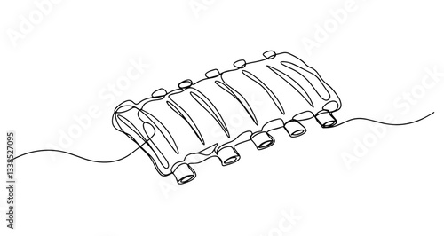 pork ribs grilled barbecue meat food vector monoline one line line art