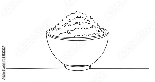 bowl of rice asian food meal vector monoline one line line art