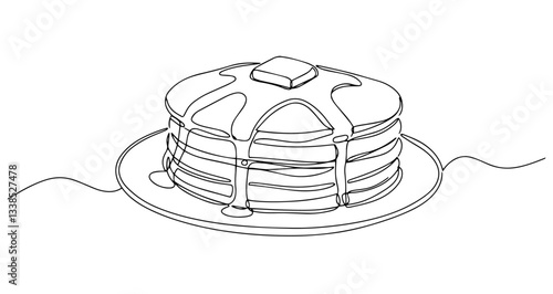 pancakes with syrup sweet breakfast vector monoline one line line art