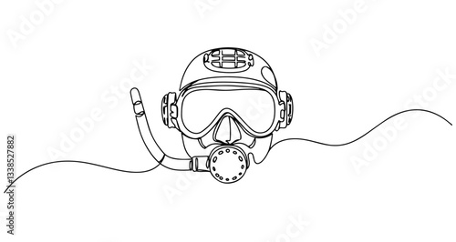 diving mask snorkeling underwater gear vector monoline one line line art