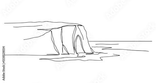 sea coast with cliff ocean landscape vector monoline one line line art