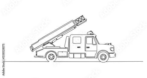 fire truck with ladder lift emergency rescue vector monoline one line line art