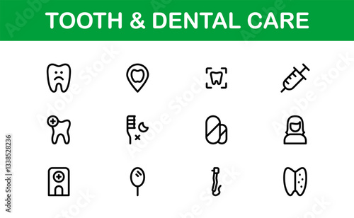 Dental Care and Tooth Icons. Essential Collection for Healthcare, Treatment, and Oral Health Designs