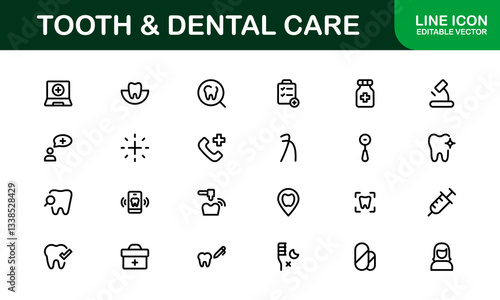 Dental Care and Tooth Icons. Essential Collection for Healthcare, Treatment, and Oral Health Designs