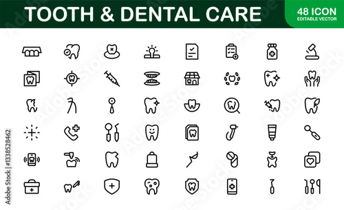 Dental Care and Tooth Icons. Essential Collection for Healthcare, Treatment, and Oral Health Designs