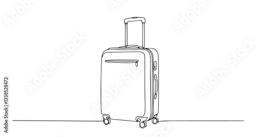 large travel suitcase monoline vector, one line baggage line art
