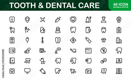 Dental Care and Tooth Icons. Essential Collection for Healthcare, Treatment, and Oral Health Designs