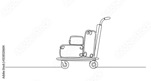 airport luggage trolley vector monoline one line line art sketch illustration