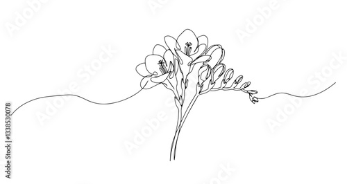 freesia flower branch vector monoline one line line art sketch illustration