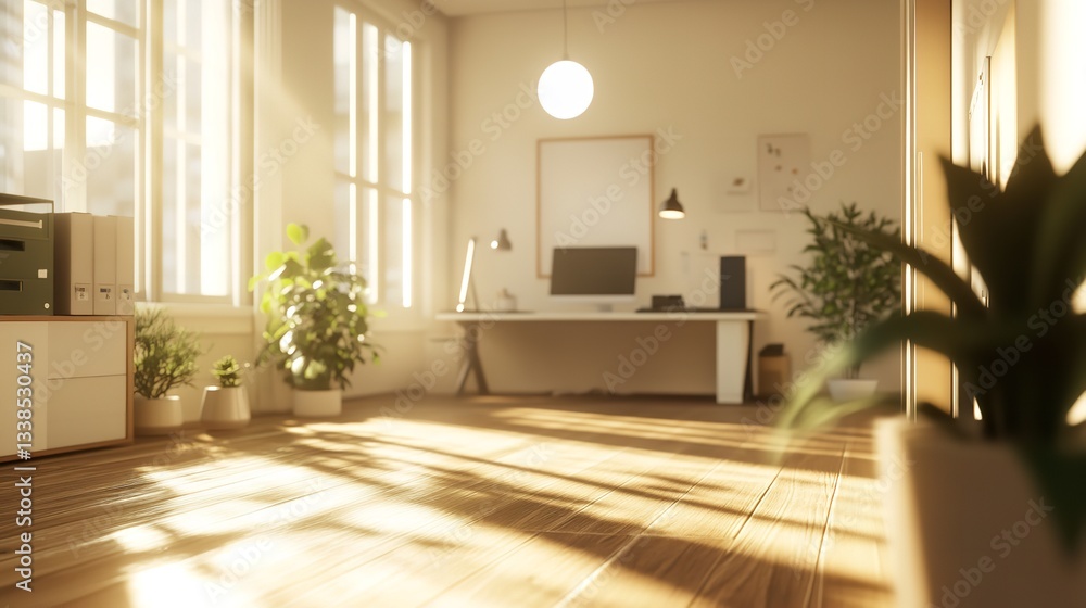 Fototapeta premium Wooden and White Open Space Office Corner