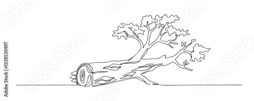 fallen thick tree branch vector monoline one line line art sketch illustration