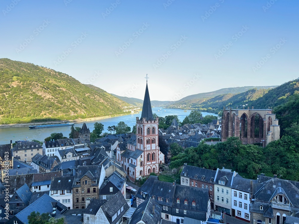 Naklejka premium Panoramic view of Bacharach. Rhine valley, Germany 