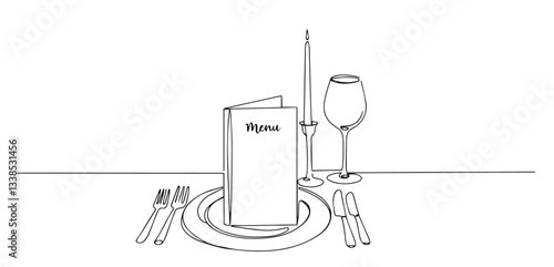 wedding menu monoline vector, one line elegant illustration