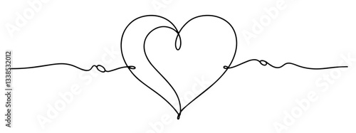 heart love symbol monoline vector, one line romantic illustration