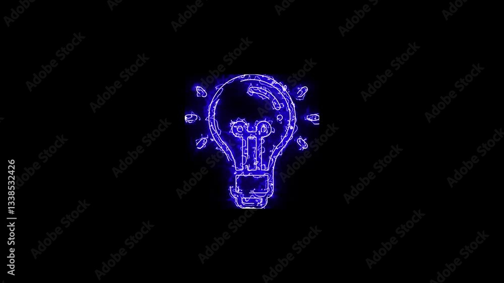 neon bulb icon animation on black background. Neon light bulb icon with animation and Innovation concept, neon bulb icon animation on black background. Neon light bulb icon with animation and Innovation concept,