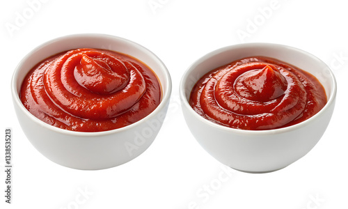 A bowl of tomato ketchup set, Tomato sauce in a bowl of isolated
