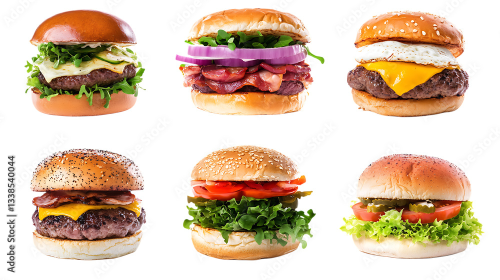 set of 6pcs hamburger isolated on white set of 6pcs hamburger isolated on white