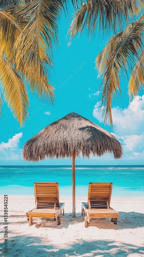 Tranquil tropical retreat lounge chairs by the ocean Tranquil tropical retreat lounge chairs by the ocean