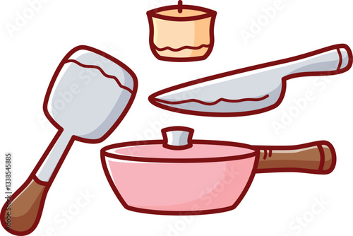 Miniature Kitchen Set Toy Vector Illustration Icon. Flat Cartoon Style