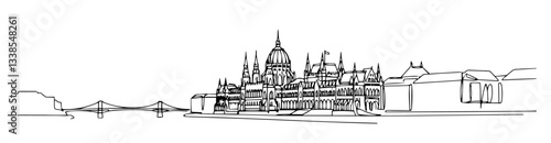 Budapest capital of Hungary monoline vector line art sketch