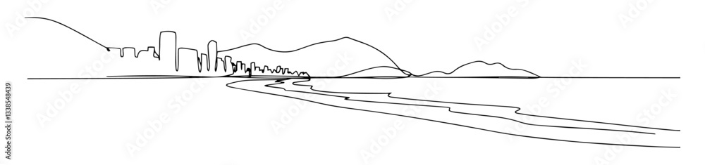 Copacabana Beach in Rio de Janeiro linear monoline vector black and white graphic thin oneline Copacabana Beach in Rio de Janeiro linear monoline vector black and white graphic thin oneline