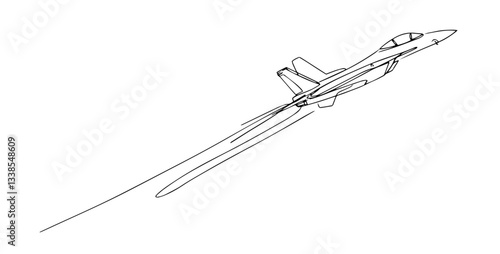 fighter jet soaring through the sky monoline vector line art sketch