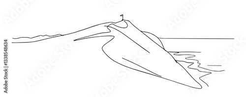 Dune of Pilat, Europe’s tallest sand dune overlooking the ocean monoline vector line art sketch