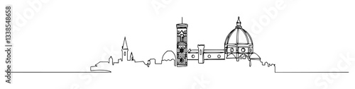 Florence with the Santa Maria del Fiore Cathedral monoline vector line art sketch
