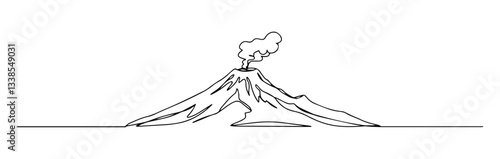 Kamchatka Peninsula with its active volcanoes linear monoline vector black and white graphic thin oneline