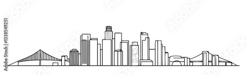 Los Angeles linear monoline vector black and white graphic thin oneline