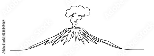 Mount Etna with a smoking crater linear monoline vector black and white graphic thin oneline