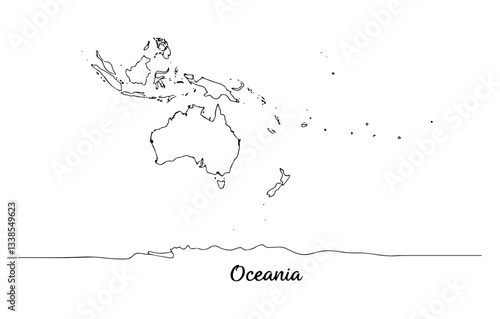 Oceania linear monoline vector black and white graphic thin oneline