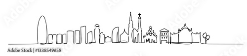 Panorama Barcelona City linear monoline vector black and white graphic thin oneline