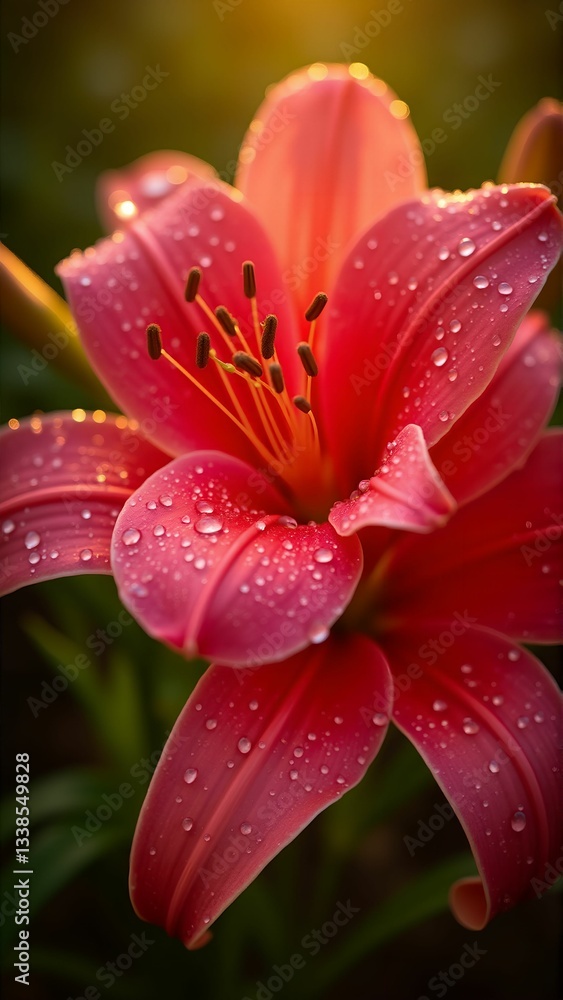 Dew-Kissed Crimson Lily in Golden Light Dew-Kissed Crimson Lily in Golden Light