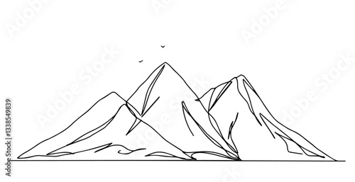 Pitons, dramatic volcanic peaks in Saint Lucia linear monoline vector black and white graphic thin oneline