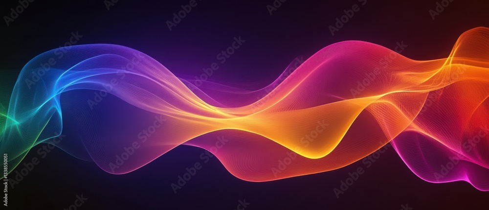 Colorful Wave Flow Design with Light Trails in Abstract Background Colorful Wave Flow Design with Light Trails in Abstract Background