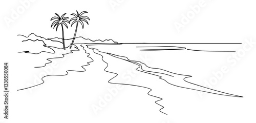 sand beaches of Eleuthera in the Bahamas linear monoline vector black and white graphic thin oneline