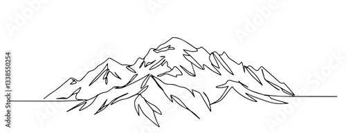 snow-capped peaks of Mont Blanc in the French Alps linear monoline vector black and white graphic thin oneline