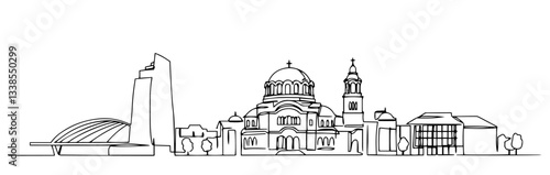 Sofia Bulgaria linear monoline vector black and white graphic thin oneline