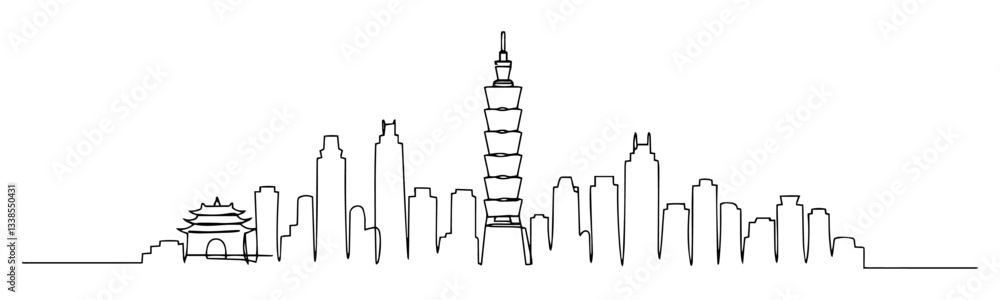 Fototapeta premium Taipei capital of Taiwan line art vector monoline illustration