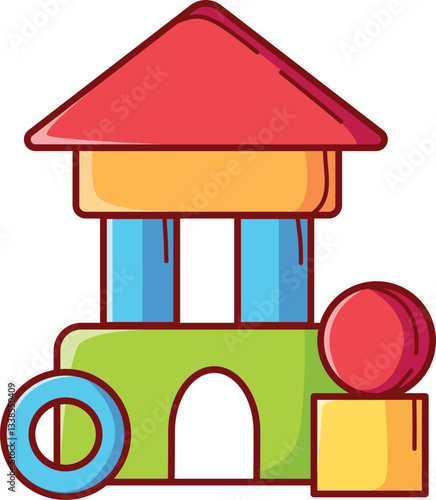 Colorful Block Puzzle Vector Illustration Icon. Flat Cartoon Style