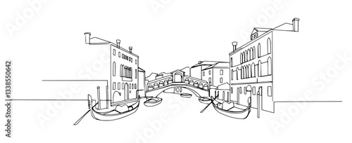 Venice Italy monoline vector oneline line art illustration
