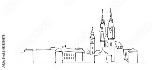 Zagreb capital of Croatia monoline vector oneline line art illustration