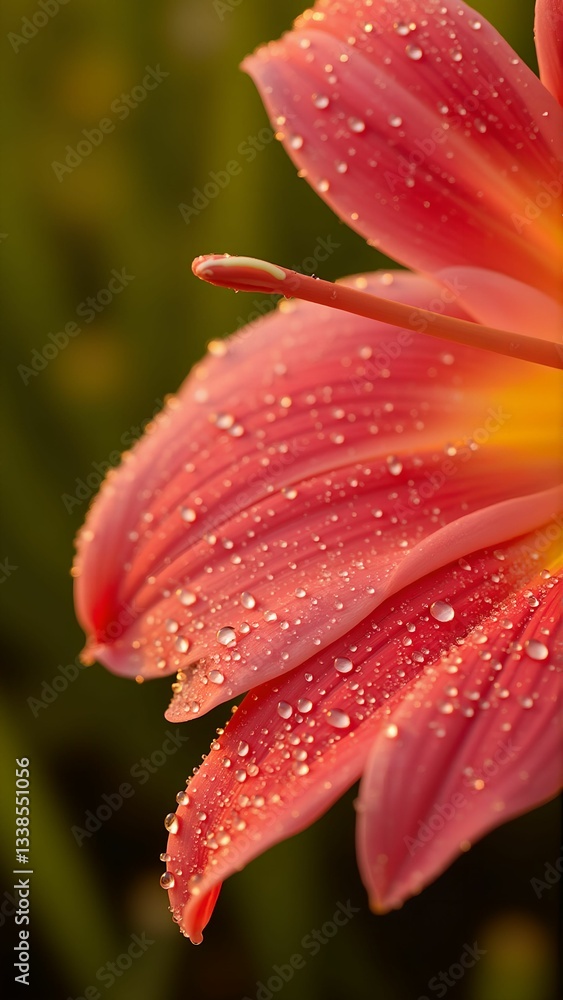 Fototapeta premium Dew-Kissed Crimson Lily in Golden Light