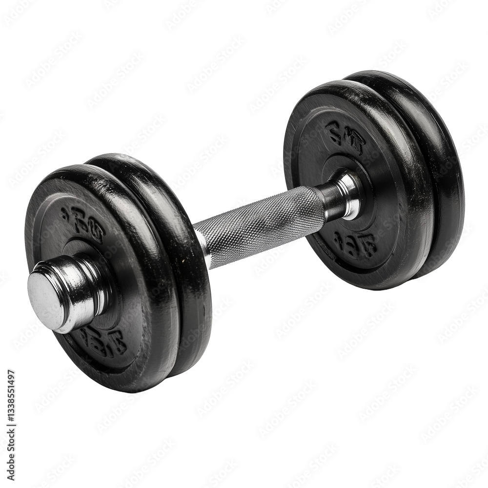 Naklejka premium Black Dumbbell for Strength Training and Fitness Workouts to Enhance Muscle Development and Achieve Fitness Goals with Effective Resistance Exercises