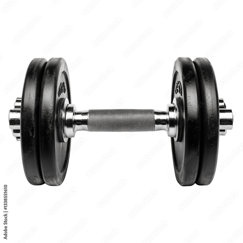 Naklejka premium Black Dumbbell for Strength Training and Fitness Workouts to Enhance Muscle Development and Achieve Fitness Goals with Effective Resistance Exercises