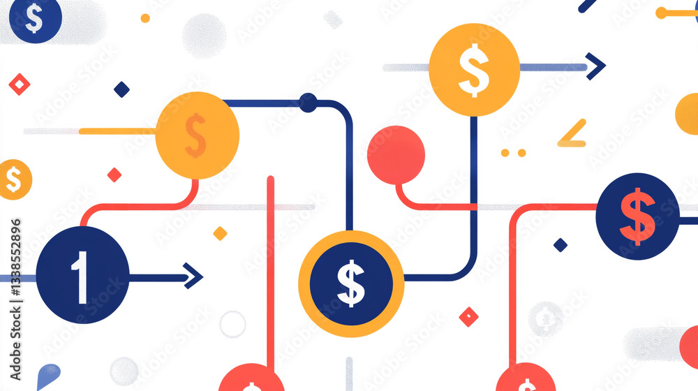 Naklejka premium A flat vector illustration of an abstract background featuring various icons representing business.