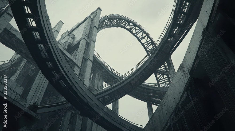 Fototapeta premium Abstract industrial structure with winding pathways.